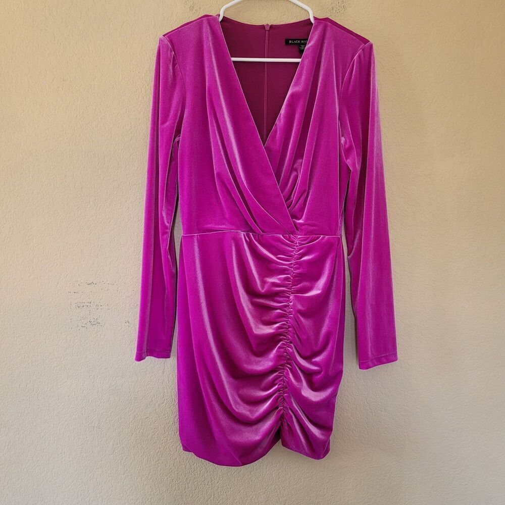 Black Halo Womens Como Long Sleeve Faux Wrap Velvet Mini Dress Size 10 Designer